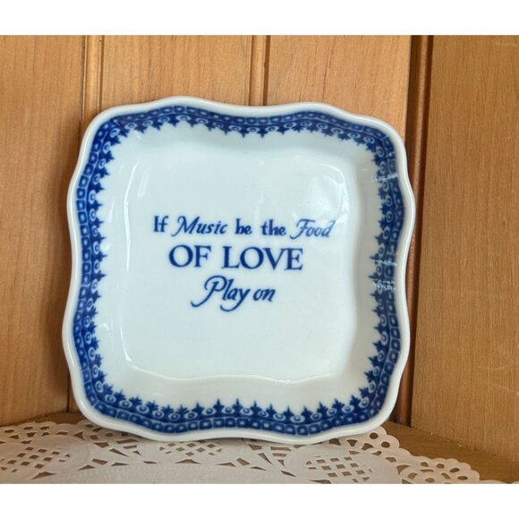 William Shakespeare Porcelain Blue White Trinket Dish Music Square Catchall - Picture 1 of 3